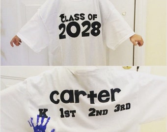 Graduation handprint tshirt perfect for a kindergarden back to school gift or graduation gift make a memory class of shirt K-12