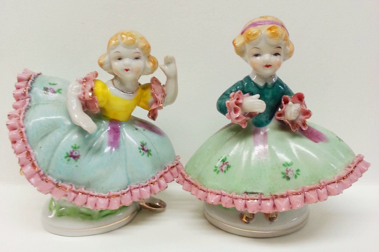 Bone China Lace Girl Figurines Hand Painted by Snowyowltreasures
