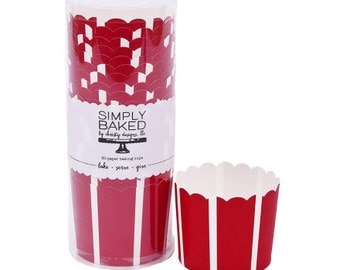 CLEARANCE! - Red Striped Standard Baking Cups (20 Count) - Christmas, Nautical Party, Fourth of July, Memorial Day