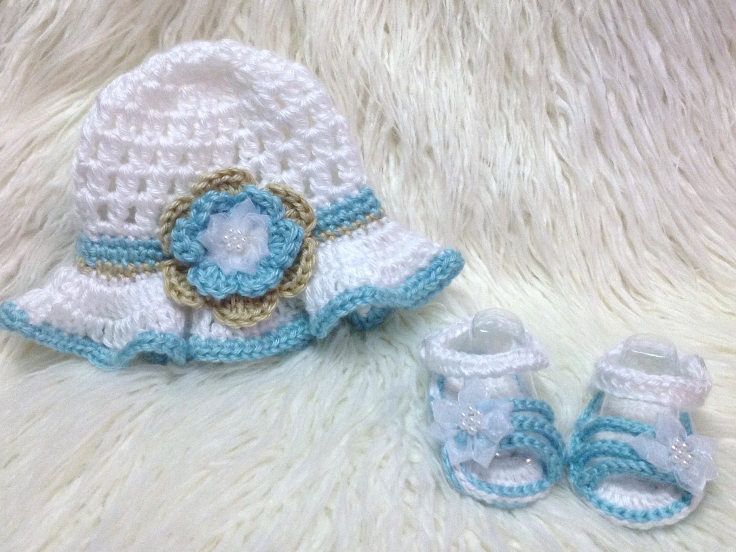 Newborn sun hat and sandal crochet set baby summer set