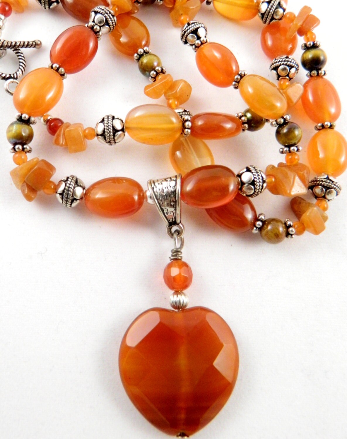 Carnelian Necklace with Tiger's Eye and Bali Sterling