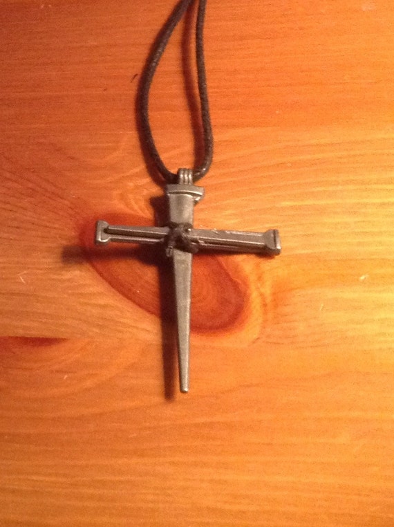 Nail Cross Leather Necklace-Black