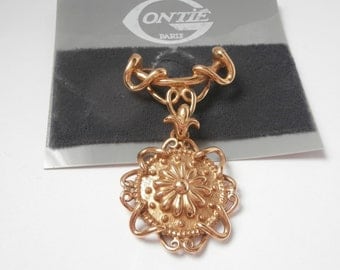 Signed Gontie Paris Pin Brooch Gold Plated Medal 1500 New (D)