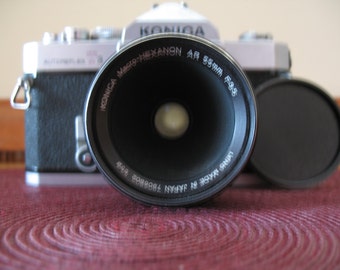 Vintage KONICA Macro-Hexanon AR 55mm f3.5 macro lens and Konica AutoReflex T3 35mm Camera