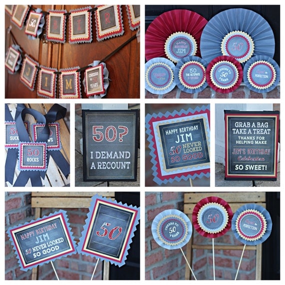 Masculine Birthday Party Decorations. Set of 8 Vintage