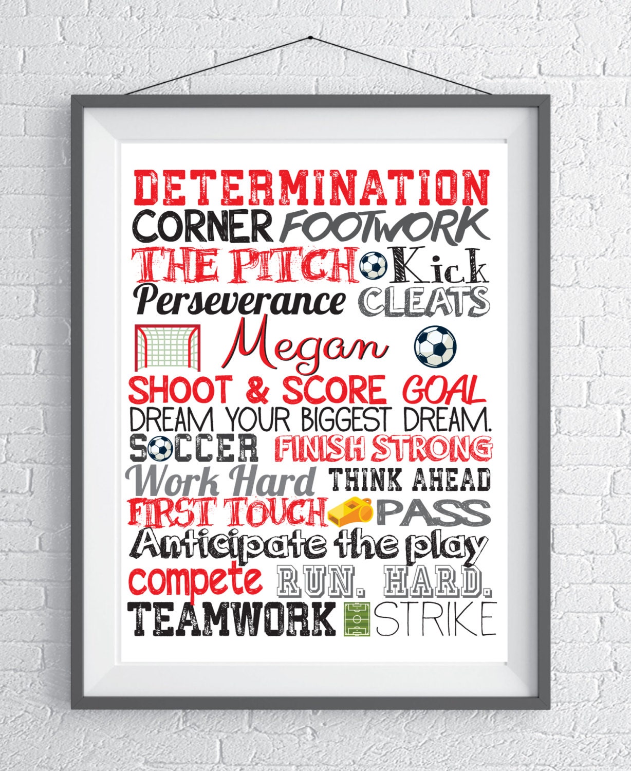 Wall Sign framable or Poster for a Soccer Player.