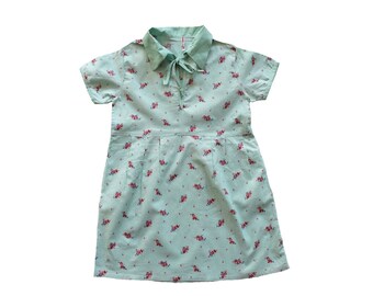 VINTAGE 30/40's / kids / summer dress / mint floral cotton / new old stock / size 4/5 Years