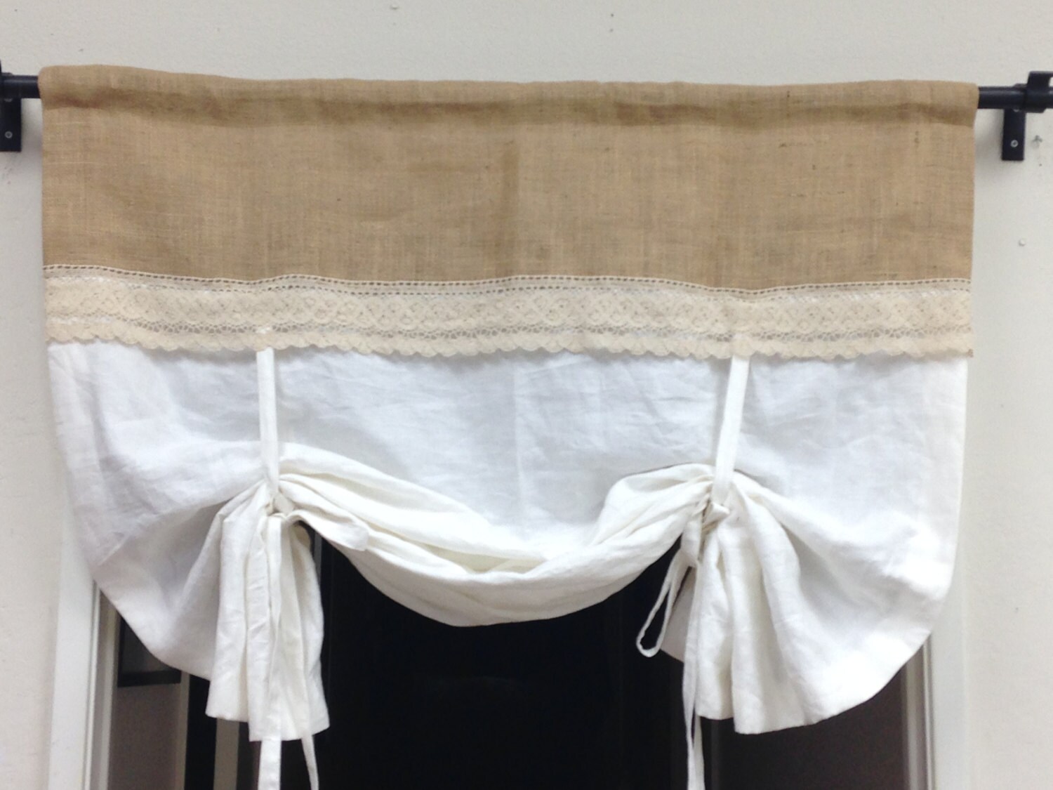 Linen TieUp Curtains White Pullup Valance Shabby by pillowpuff