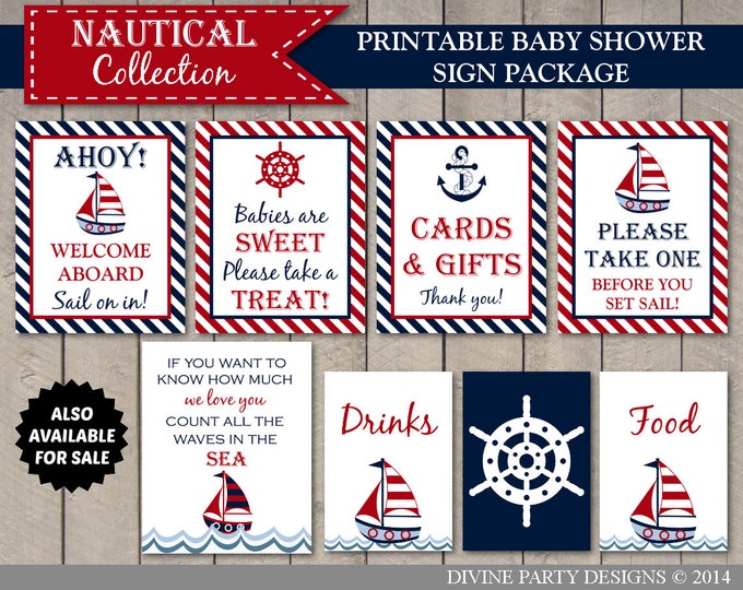 SALE INSTANT DOWNLOAD Printable Nautical 8x10 Ahoy! Welcome Aboard, Please Sail In! Baby Shower Sign / Nautical Collection / Item #615