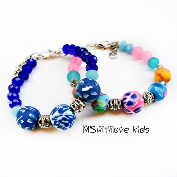 Beaded Kids Bracelet Polymer Clay Girls Bracelet by MSwithlove