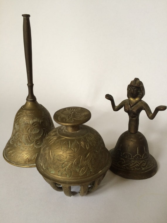 Vintage Set of 3 Brass Bells Made in India