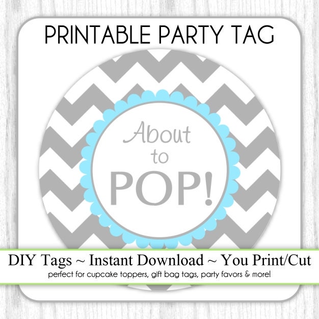 Instant Download Gray and Blue Chevron About to Pop Baby