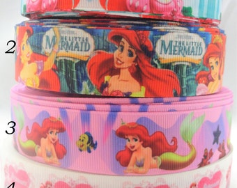1" Mermaid Princess Cartoon girl printed Grosgrain ribbon