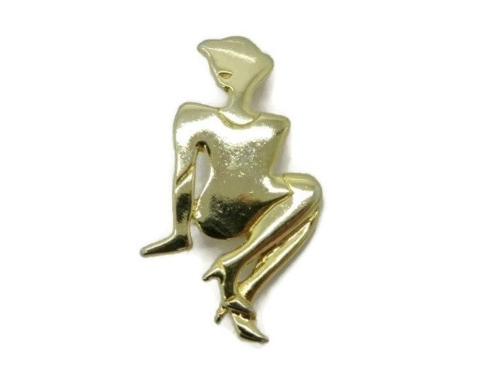 Sitting Lady Brooch, Vintage Gold Tone Woman Pin, Silhouette Pin, Perfect Gift