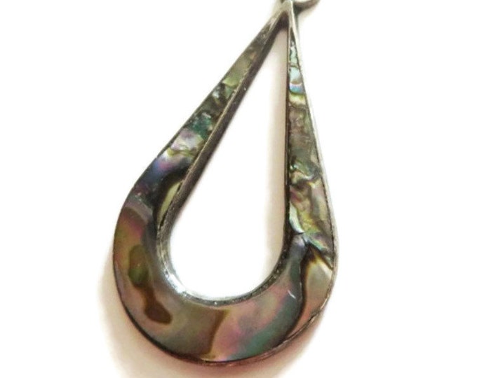 Vintage Mexican Abalone Sterling Silver Pendant, Teardrop Pendant