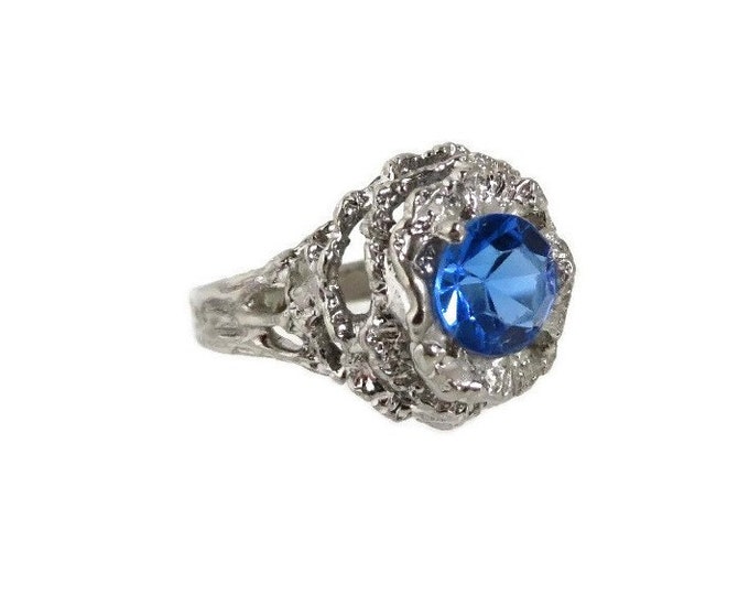 Blue Topaz Ring 14k White Gold Plated Cocktail Ring, Size 6
