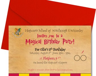 Harry Potter Birthday Party Invitation - Harry Potter Party Invite - Cute Harry Potter Invitation - Personalized - Hogwarts - Digital