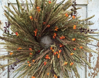 Corn Tassel & Bittersweet Fall Wreath - 26"