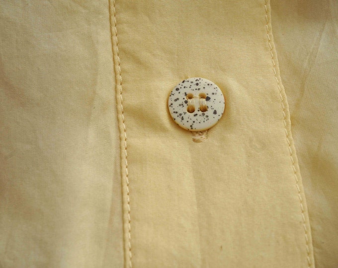 Button Down Shirt, Yellow Silk Oversized Blouse, Vintage Silk Bomber Jacket, Oversized Shirt, Loose Silk Blouse, Collarless Shirt, Christmas