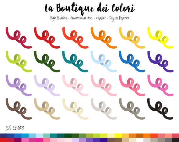 50 Rainbow Curling Ribbon Clip art, Digital illustrations PNG, colorful