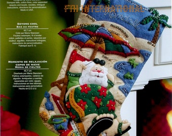 Bucilla Coolin' It ~ 18" Felt Christmas Stocking Kit #86105, Santa, Beach, Ocean DIY