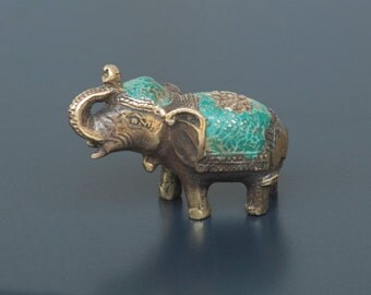 Antique Brass Mini Lucky Elephant Statue - Feng Shui Elephant Sculpture - Good Luck Statue - Protection - Buddhist - Ganesh - Home Decor