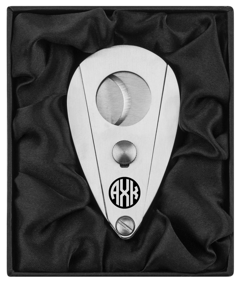 Monogram Engraved Stainless Steel Cigar Cutter In Black Silk