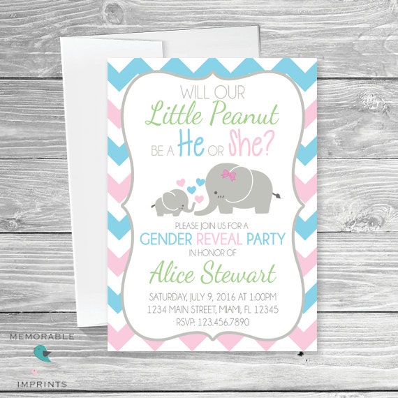 Baby Elephant Themed Gender Reveal Invitation Gender Reveal