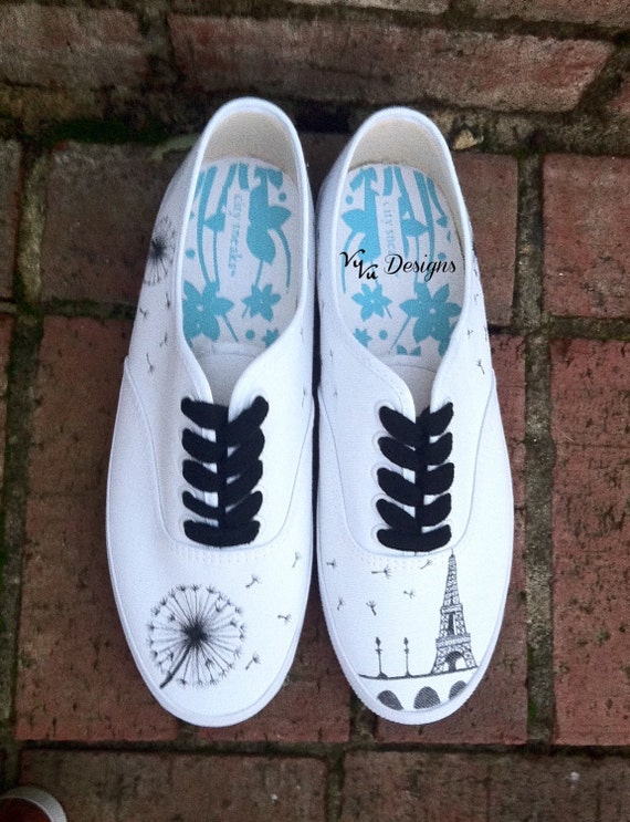 Items similar to White Dandelion & Eiffel Tower Shoes on Etsy