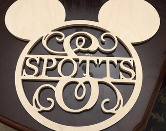 Wooden Monogram Custom Wooden Name Sign w Mickey Mouse Ears, Wall Hanging, Nursery Decor, Wooden Wall Art, Home Accent Door Hanger Decor