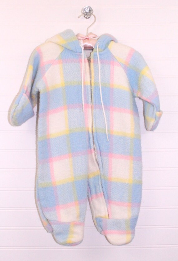 Vintage baby snowsuit multicolor plaid no name sz 06 mo
