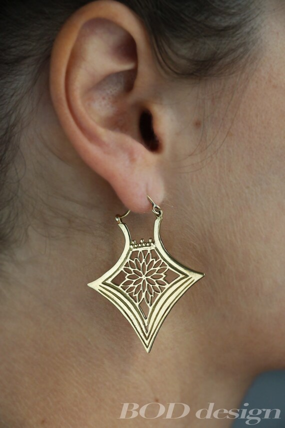 Tribal brass hoop earrings