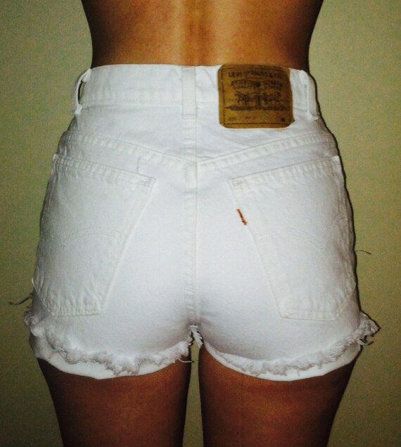 high waisted white denim shorts