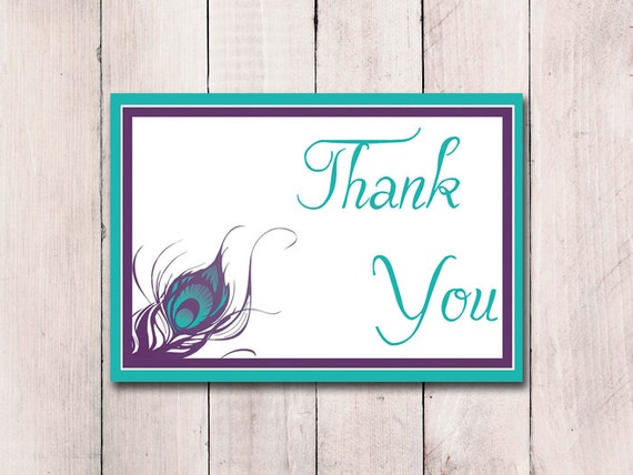 Peacock Wedding Thank You Card Template Printable Insert