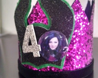 Descendants Mal Birthday Crown Headband Large Smash cake. Birthday crown party Evie Descendants disney Headband photo prop CUSTOMIZE