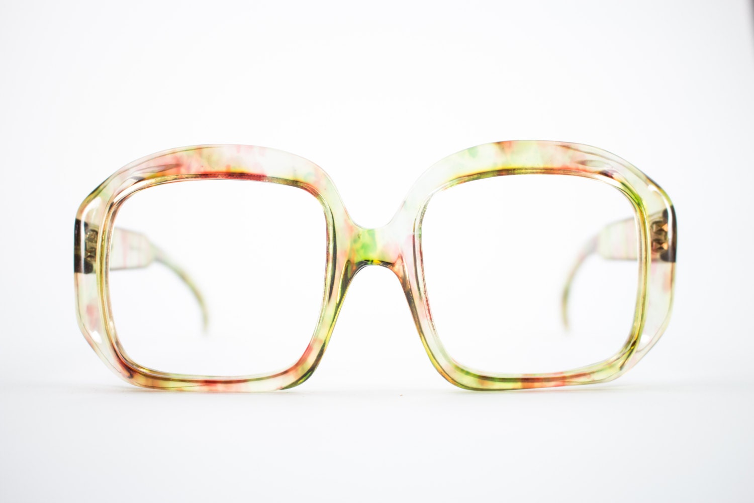 Vintage 70s Glasses Oversized Clear Rainbow Eyeglass Frame Nos Square 1970s Eyeglasses