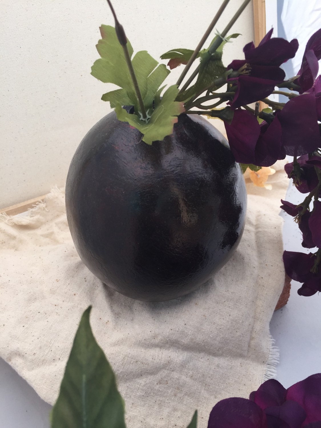Iridescent black gourd vase