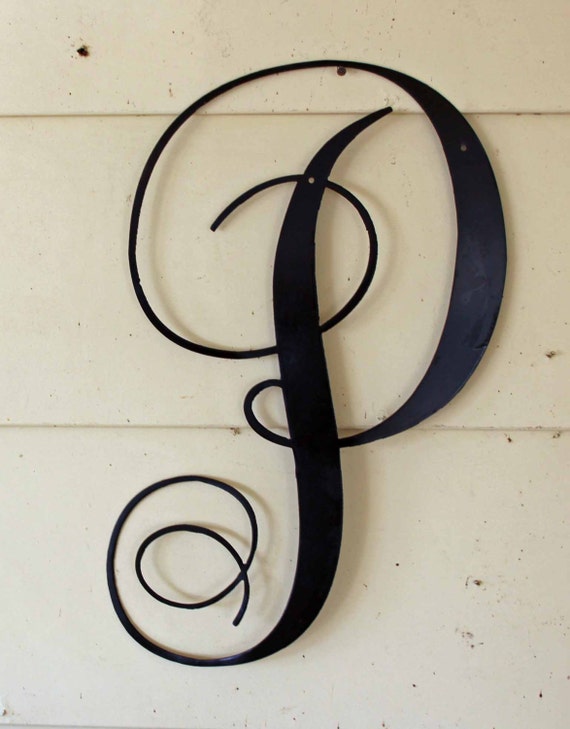 12 inch Black Script Metal Letter P Door or Wall
