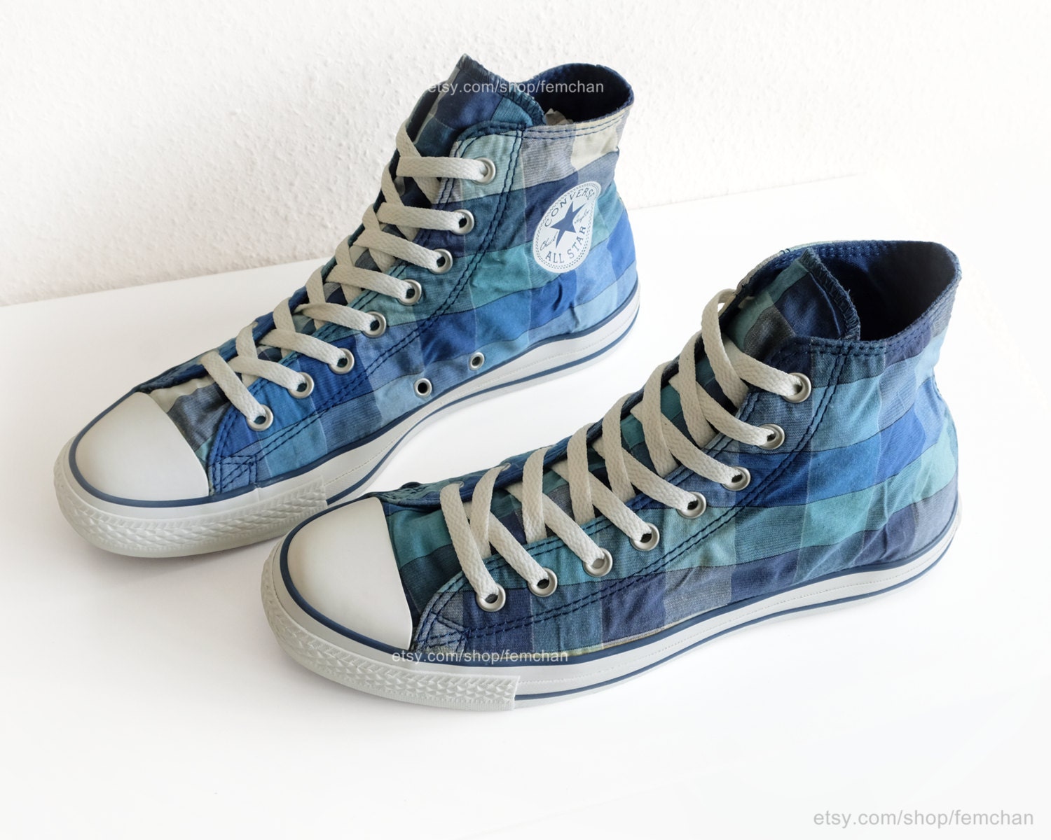 Blue check pattern Converse high tops gingham All Stars