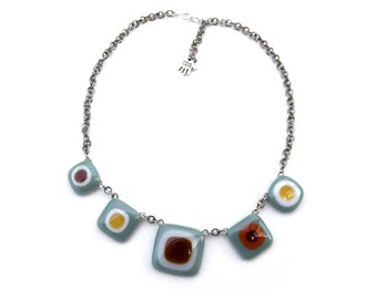 Multicolored fused glass necklace