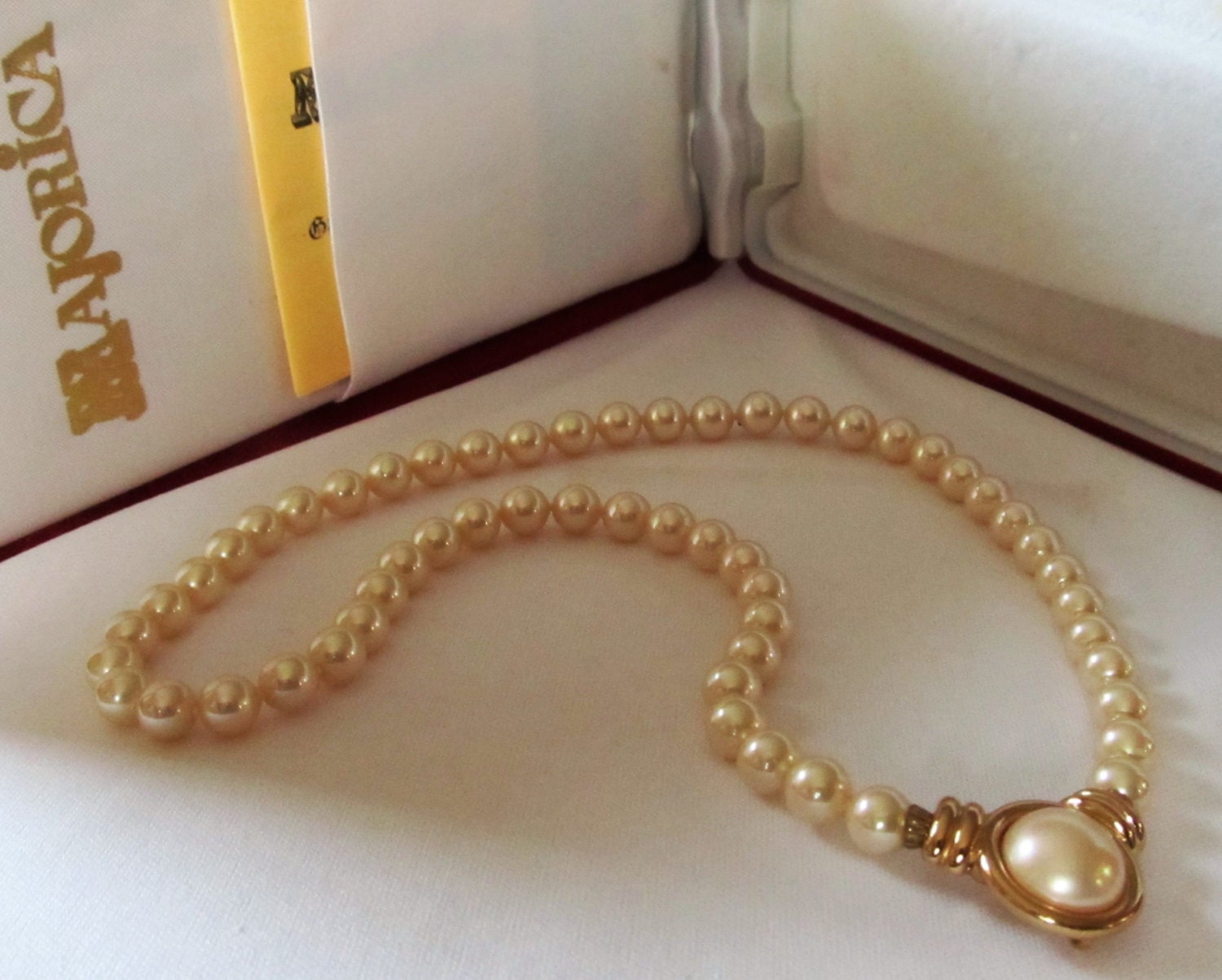Majorica Pearl Necklace with a Center Front Pearl Drop Clasp