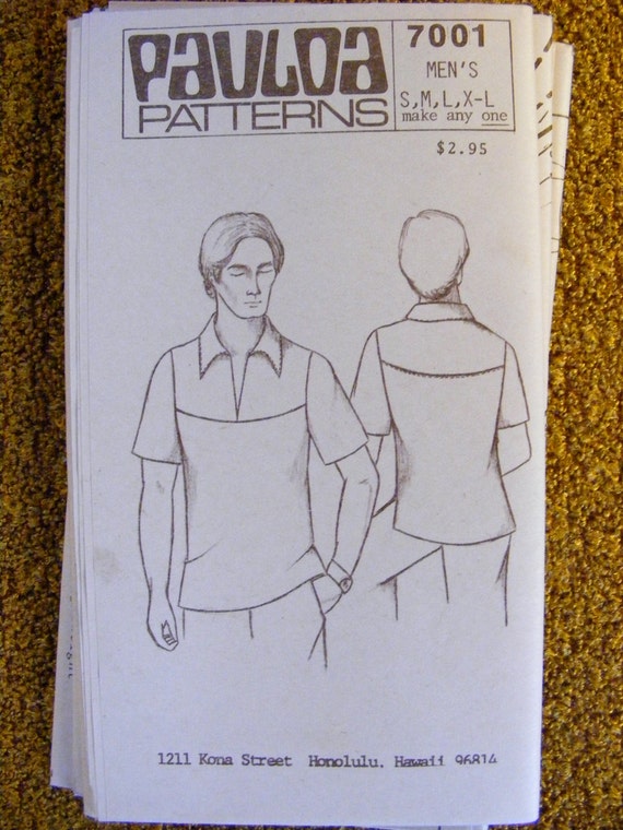 Men's Hawaiian Shirt Uncut Pauloa Sewing Pattern 7001 Size