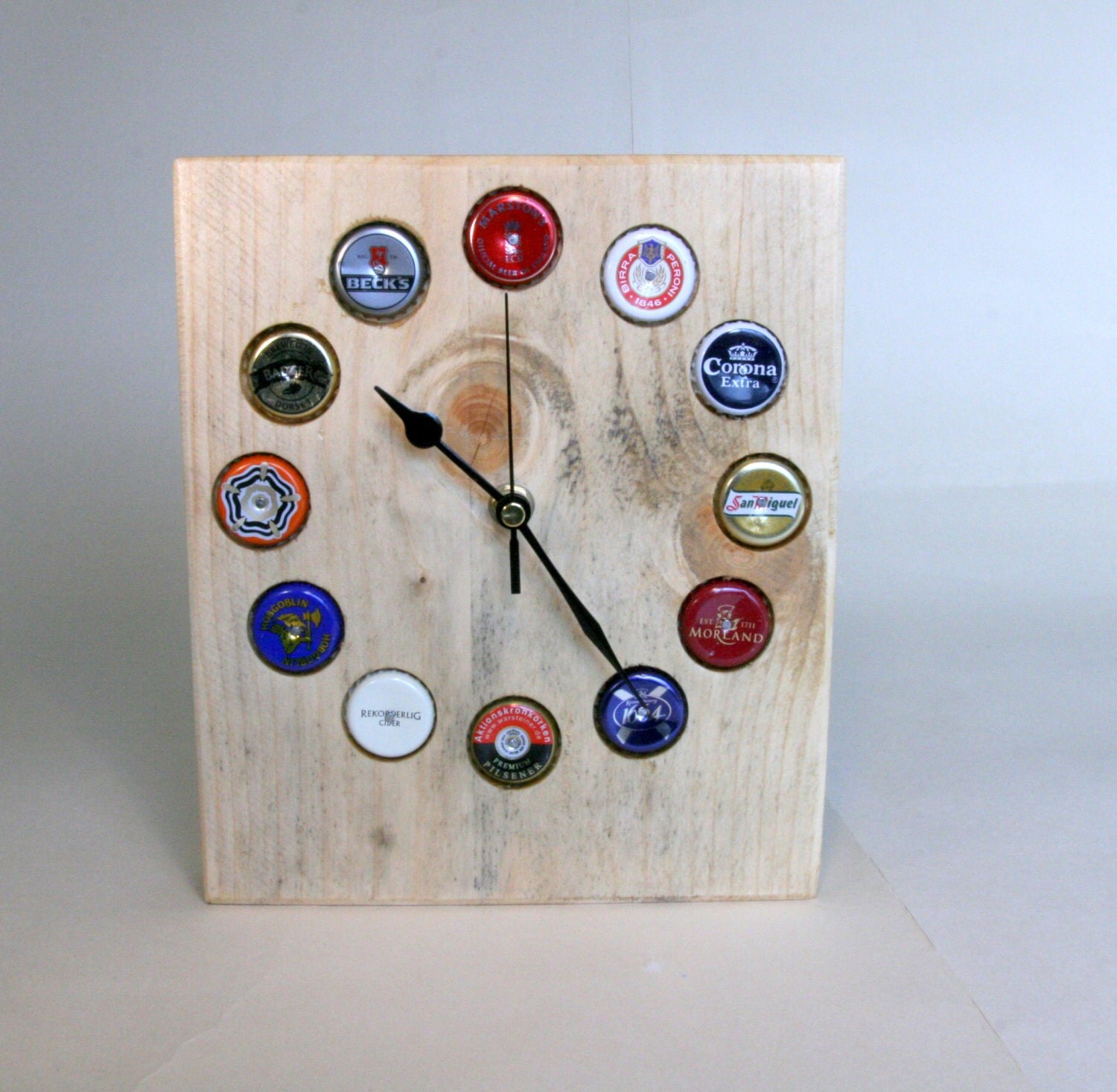 Hand Made Beer Bottle Top Clock by Tom Thumb Designs ref