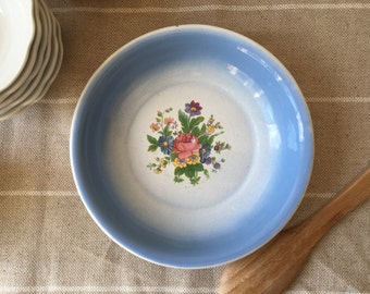 Enamelware Bowl, Vintage Blue and White, Floral Enamel Ware, Cottage Decor, Farmhouse Kitchen, Shabby Chic, Enamel Dish Ware