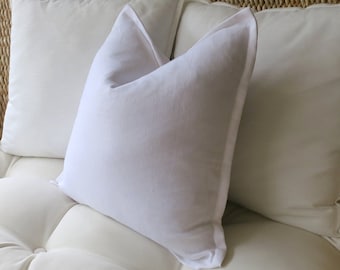 White Linen Pillow Cover, Flange Edge Pillow, Linen Pillow Cover, White Pillow, Pillow Sham, Euro Pillow Sham, 18 x 18, 20 x 20, 22 x 22