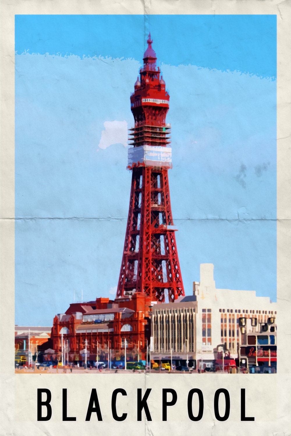 Blackpool Tower Retro Travel Poster Greeting by CambridgeCardCo