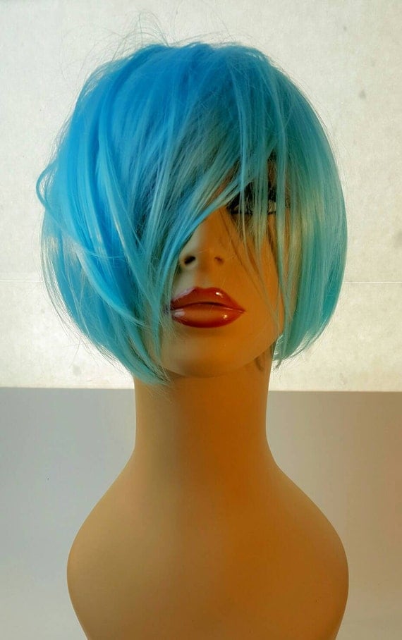 Icey Blue Chin Length Bob With Textured Layering Blue Bob