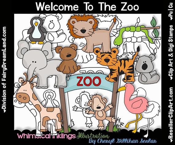 Welcome To The Zoo Animals Digital Clip Art & Black and White