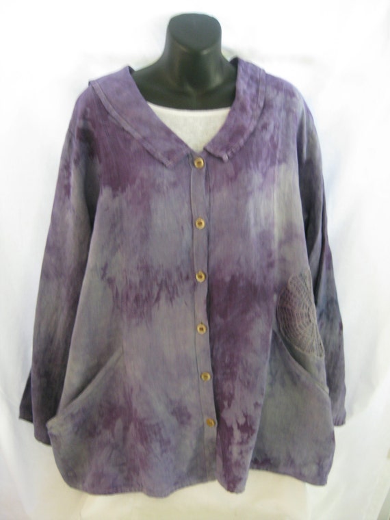 Sale Extra large purple linen top upcycled hand dyed
