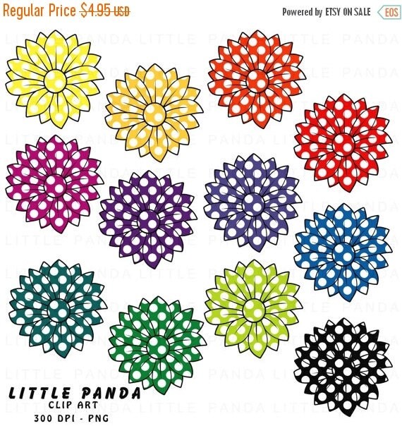 70% OFF SALE Polka Dot Flowers Digital Clip by LittlePandaDigitals